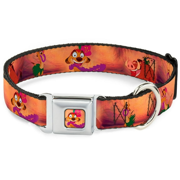 Disney Pet Collar, Dog Collar Metal Seatbelt Buckle, Timon Pumba the Hula Song Poses, 15 to 24 Inches 1.0 Inch Wide