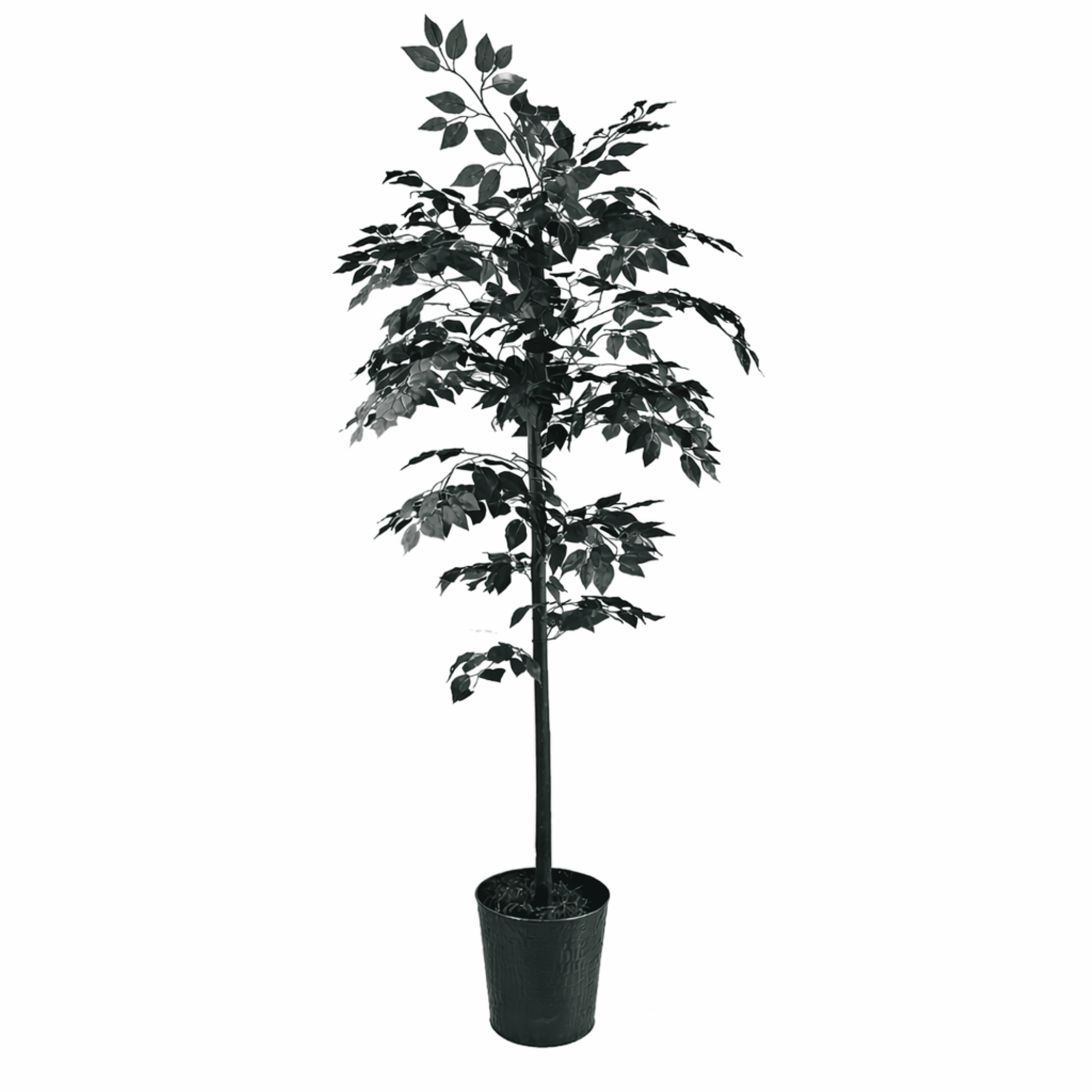Artificial Tree, 6ft Artificial Designer Black Ficus Tree in a Black Embossed Metal Pot by LCG Florals, Faux Designer Fake Indoor Tree for Living Room, Office, and Home Décor