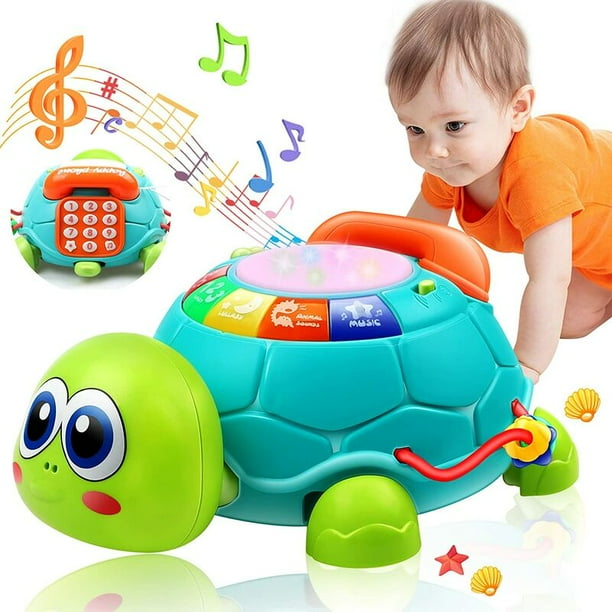 Juguetes para bebés de 6 a 12 meses, tortuga musical, juguetes para niños de 1, 2 y 3 años, niños y niñas con luces, sonidos de animales, números de teléfono con letras, educación temprana de cumpleaños para 3 a 6, 7, 8, 9, 10, 11, 12 a 18 meses esquí esquí Gafas de esquí