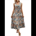 thumbnail image 2 of Vestido de Verano para Mujer, Estilo Bohemio, Informal, con Lazo Frontal y Estampado Floral, para Playa y Verano. Azul Neblina L, 2 of 6