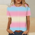 thumbnail image 2 of Htigea Womens Crew Neck Short Sleeve Shirts Gradient Color Tunic Tops Summer Casual Loose Fit Everyday Tees Pink S, 2 of 7
