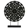 thumbnail image 2 of Wood Buddhist Dharmachakra Wheel Ornament on Stand Matte Finish White, 2 of 2