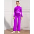 thumbnail image 5 of TSSOE Kids Girls Metallic Mesh Patchwork Wide-leg Jumpsuit Mock Neck Long Sleeve Keyhole Back Full Body Ballet Leotard Purple 10, 5 of 7