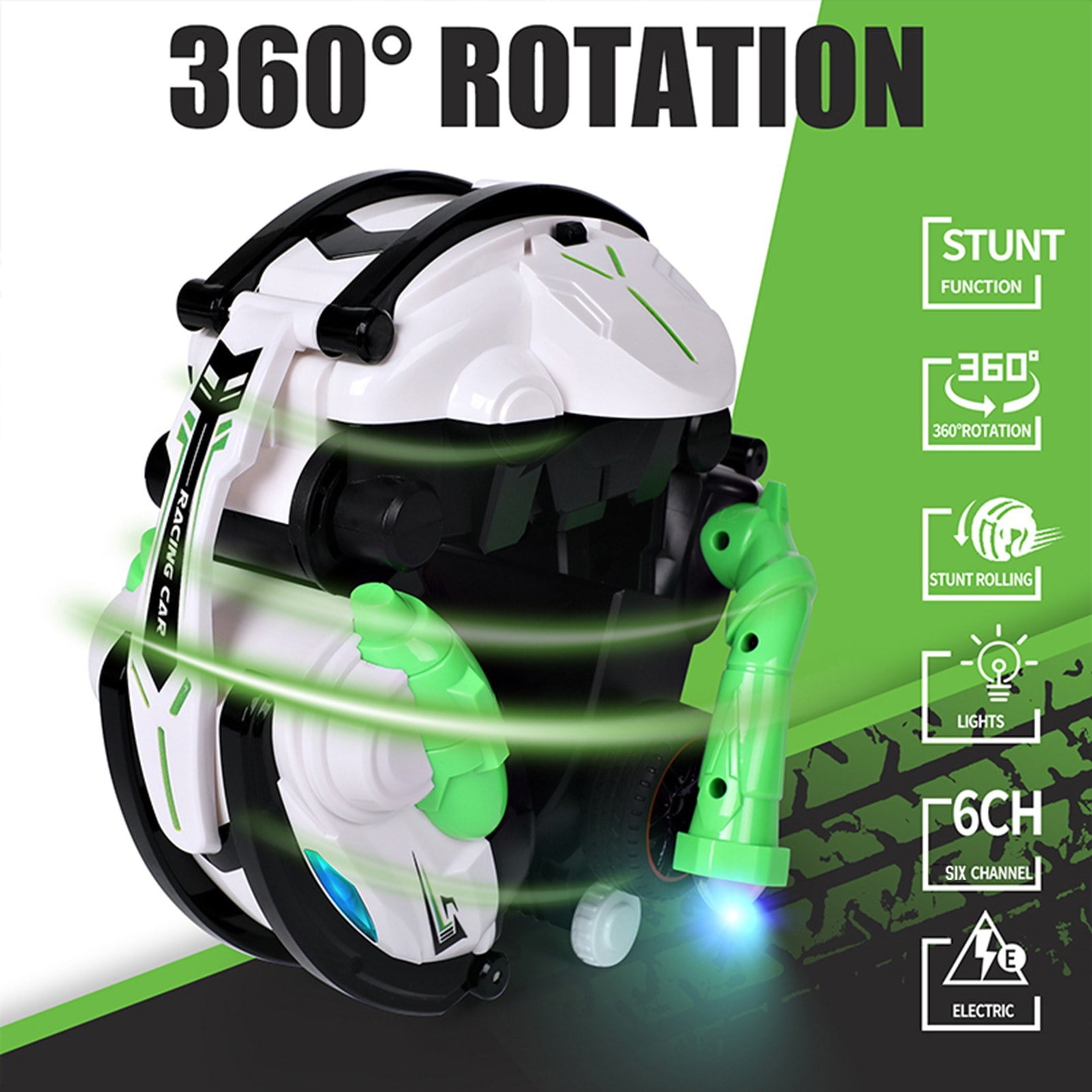 2.4GHz Remote Control Stunt Car with Lights 360° Rolling Function