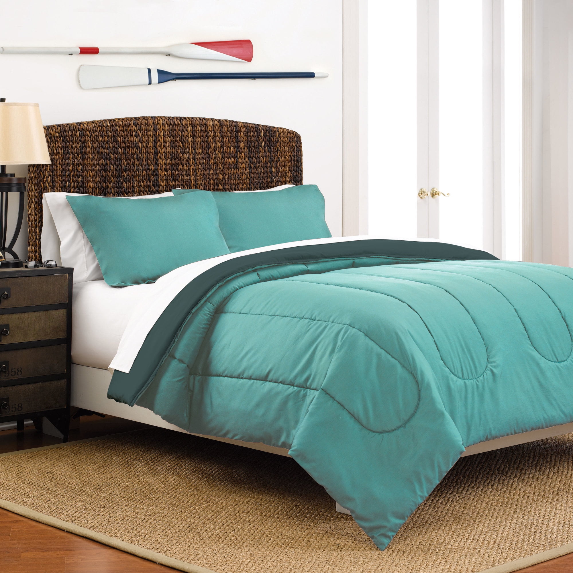 Martex Reversible Lightweight 3 Piece Comforter Set Full Queen Coral Light Gray Walmart Com Walmart Com