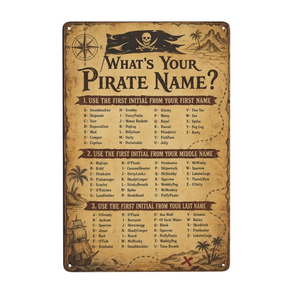 Funny Pirate Name Generator Metal Tin Sign For Bar Cafe Porch And Home Wall Decor 8x12 Inch