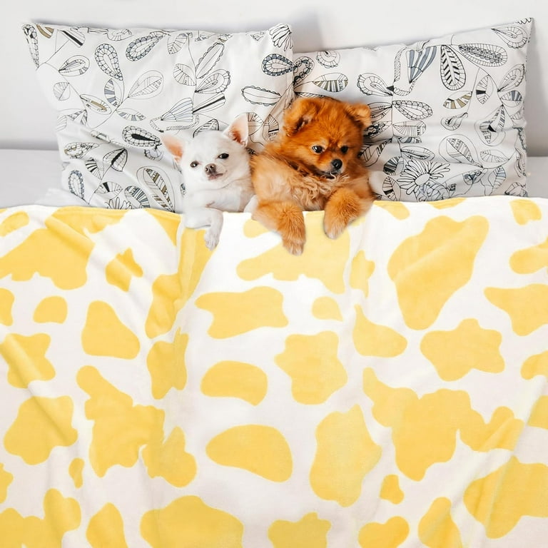 Yellow Cow Print Blanket Soft Flannel Blanket Fleece Cute Cow