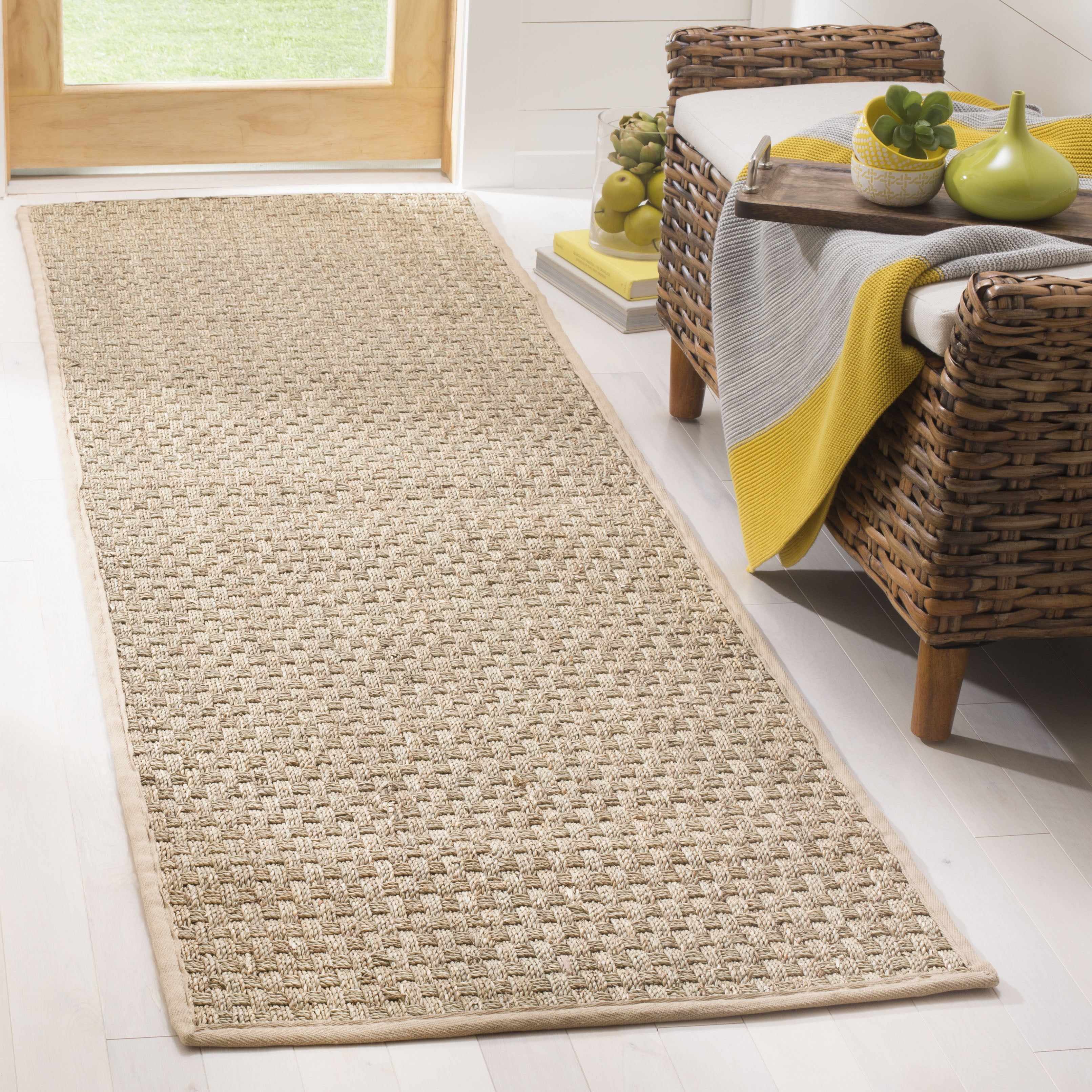  SAFAVIEH Natural Fiber Collection Runner Rug - 2'6 x 8',  Natural & Beige, Border Herringbone Seagrass Design, Easy Care, Ideal for  High Traffic Areas in Living Room, Bedroom (NF115A) : Home
