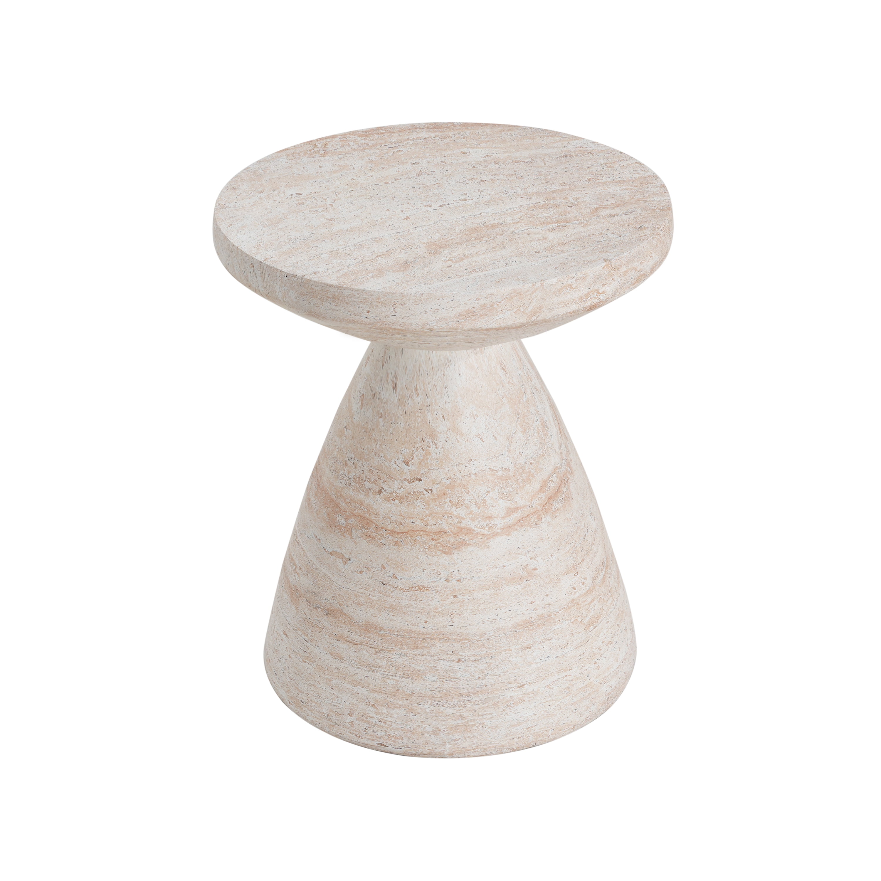 Side Table, Outdoor Indoor Lightweight Concrete Table for Patio Balcony Garden, Travertine Finish