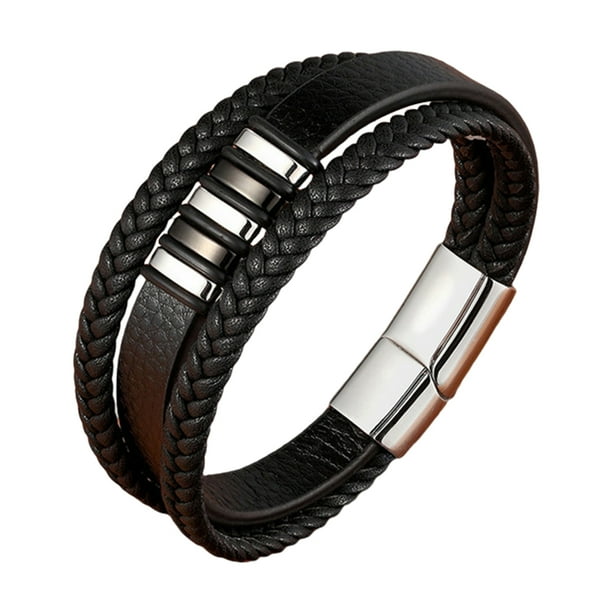 Brazalete de cuero para Hombre Sunnimix cuero acero inoxidable 21 cm