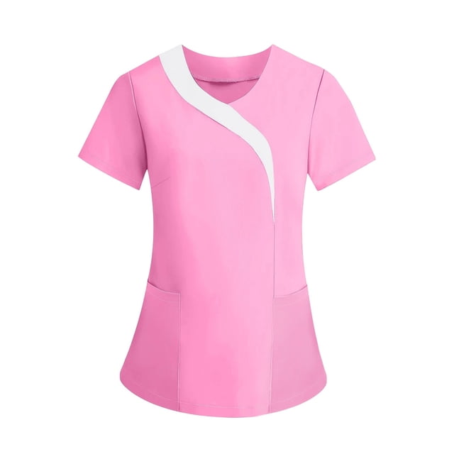 for Women Color Blocked V Neck Short Sleeve Loose Fitting Caregiver Top And Pants Set