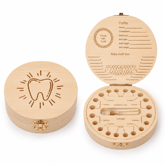 Wooden Baby Keepsake Box, Tooth Fairy Holder for Kids Lost Teeth, Memory Storage Case for Boys Girls, Shower Birthday Gift