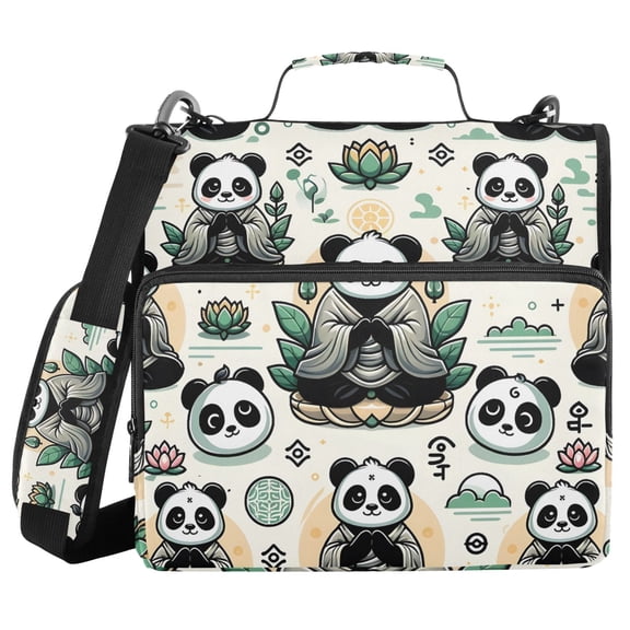 3 Ring Zipper Binder with Shoulder Strap Waterproof Trapper Keeper 2 Inch D-Ring 500 Sheets Capacity Cute Panda with Lotus Flower