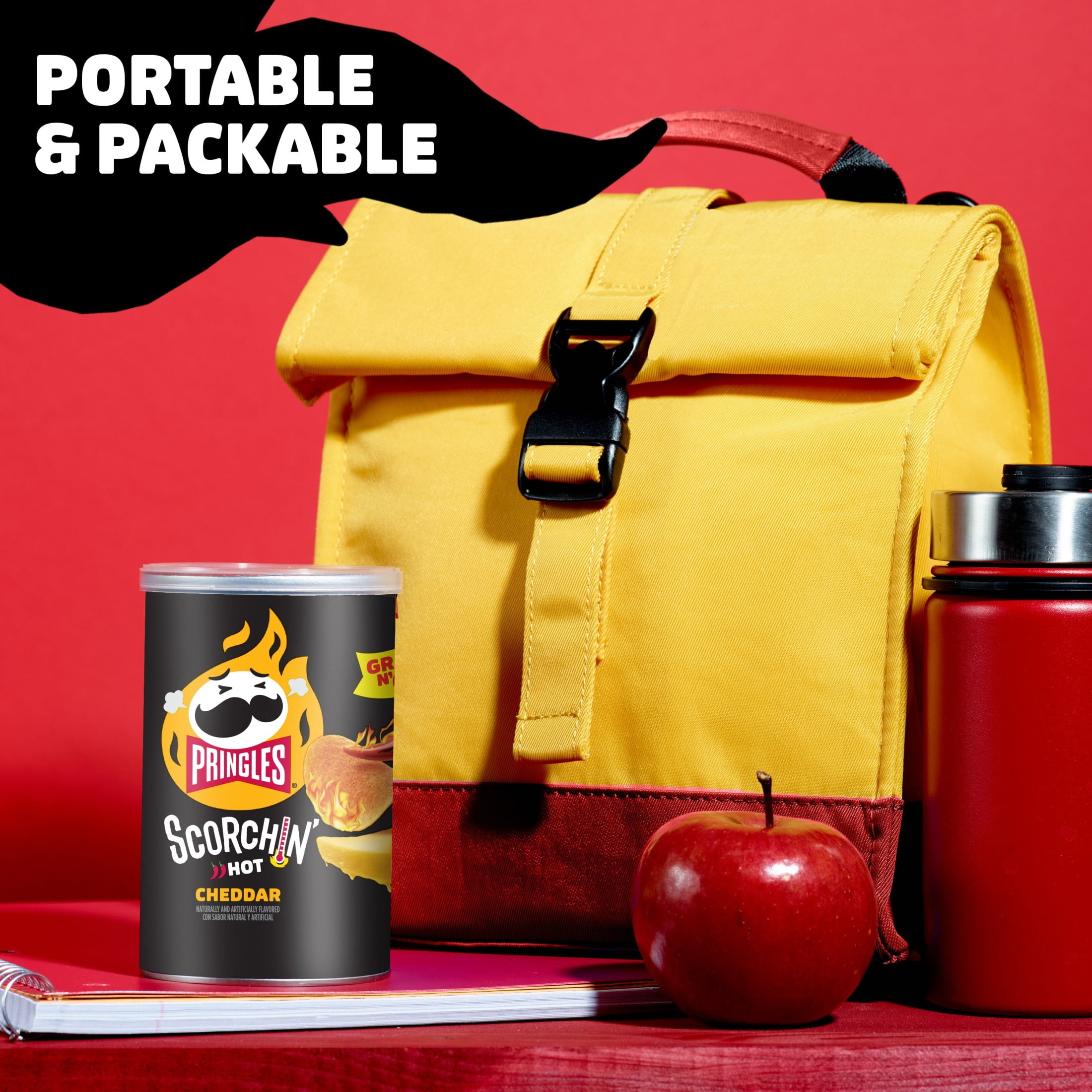 Pringles Scorchin' Cheddar Potato Crisps Chips, Lunch Snacks, 2.5 oz