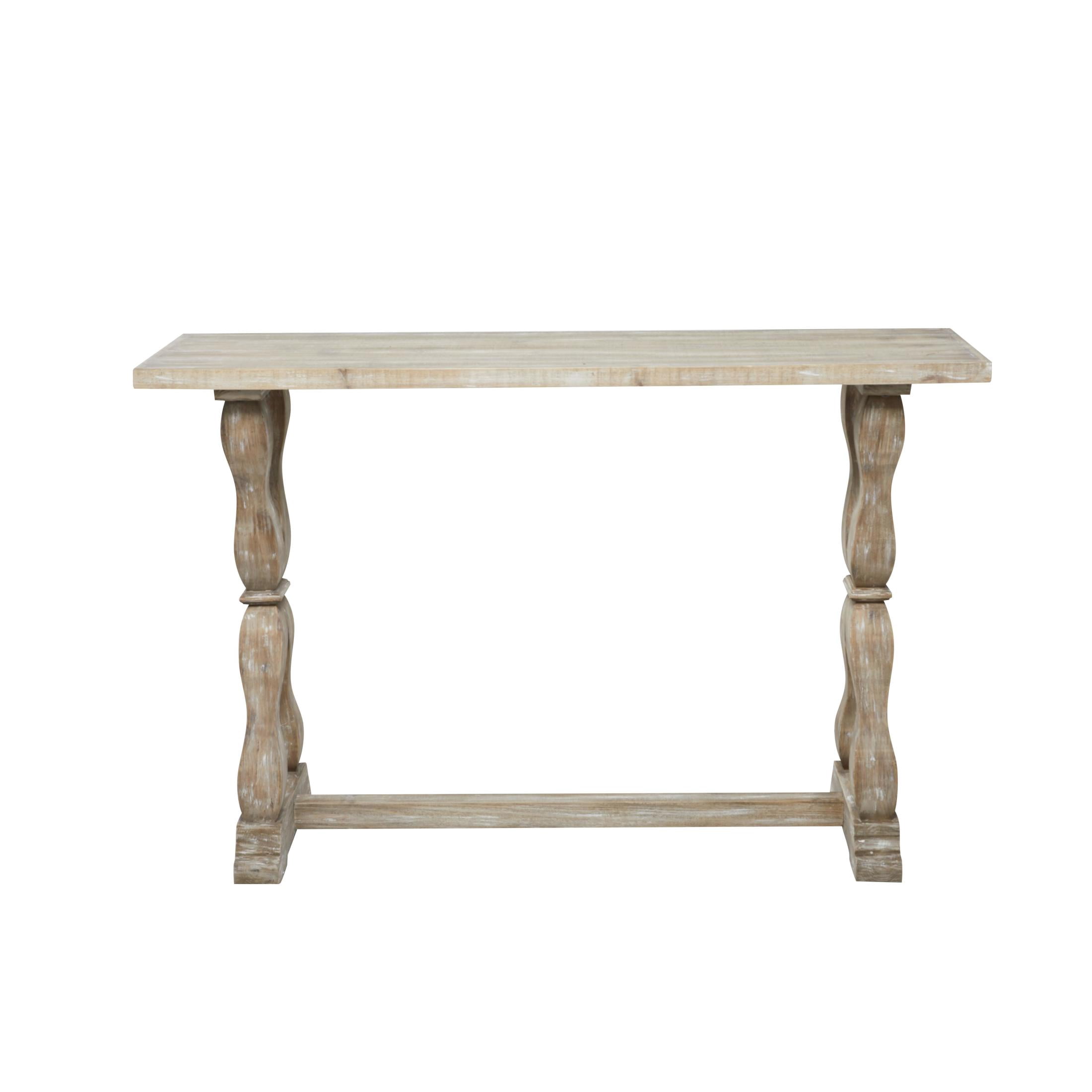 DecMode 48" x 32" Brown Wood Whitewashed Console Table with Angled Turned Legs, 1-Piece