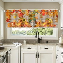 Fall Kitchen Valances for Windows, Fall Pumpkins Kitchen Curtains Valances 54”x18”, Fall Gnomes Kitchen Decor, Autumn Maple Leaves Valance Curtain Window Treatment Tiers for Living Room Bedroom