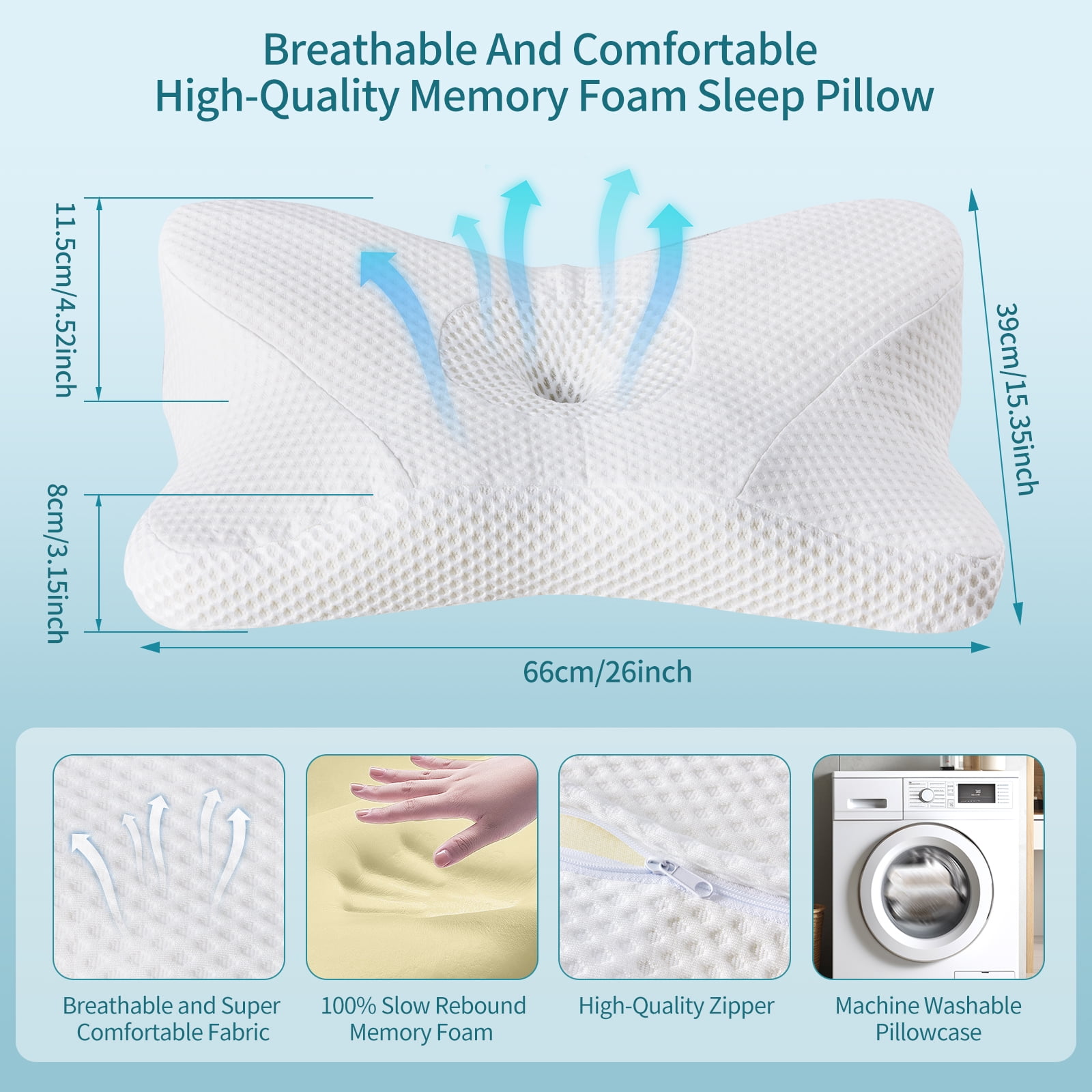 LIFERECORD Cervical Neck Pillow for Pain Relief, Ergonomic Memory Foam Pillow with Cooling Cover, Dual Height Orthopedic Contour Pillow for Side, Back, Stomach Sleepers