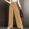 thumbnail image 2 of AOMPMSDX Women'S Pants Women Casual Solid Color Hight Waist Drawstring Adjustable Waist Long Pants Loose Wide Leg Pants Gold Loose Fit Trousers M, 2 of 8