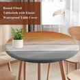 thumbnail image 5 of Round Table Cover 45-54 Inch Orange Gray Waterproof Reusable Table Cloth Round Fitted Vinyl Tablecloth with Elastic Edged for Parties Outdoors, Farmhouse Retro Gradient Wooden Grain, 5 of 9