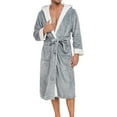 thumbnail image 2 of Aueoeo Mens Pajamas Robe Long Sleeve Bathrobe Fleece Lined Sleepwear Long Nightgown Nightwear With Pockets Gray XXL, 2 of 4