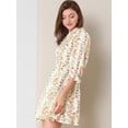 thumbnail image 4 of Vestido Acampanado Floral Volante Fruncido Manga 3/4 De Soplo Cuello Pico Para Mujer Blanco L, 4 of 6