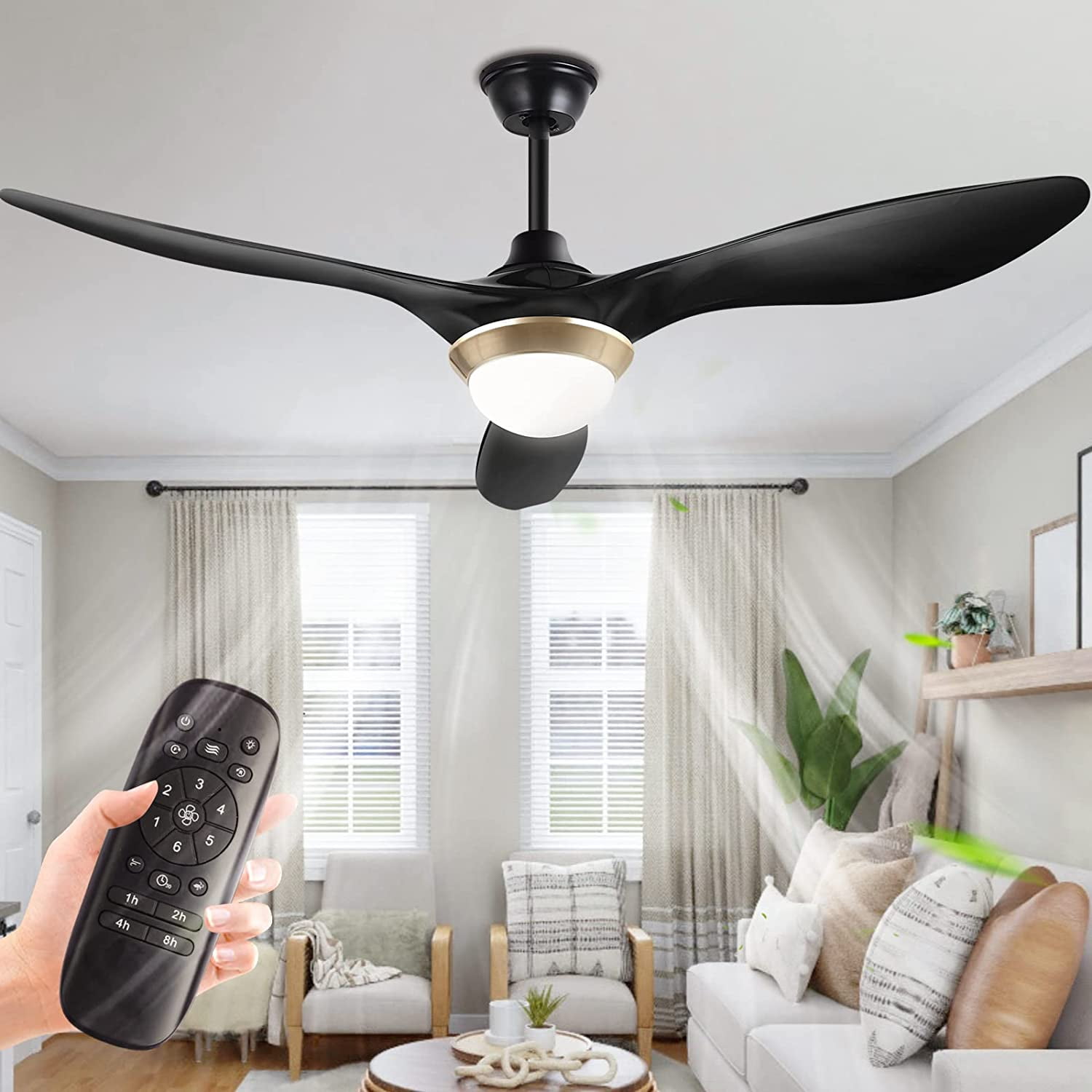 Surtime Modern Ceiling Fans with Lights Remote Control Indoor and