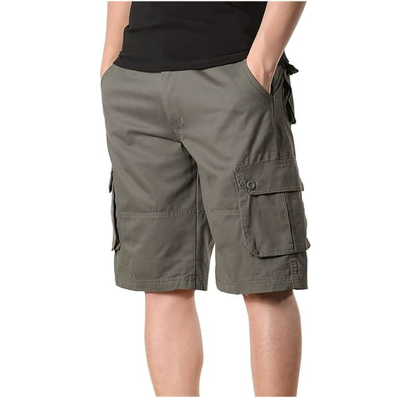IROINNID Men's Casual Workout Cargo Multi-Pocket Flat-Front Casual Bermuda Shorts