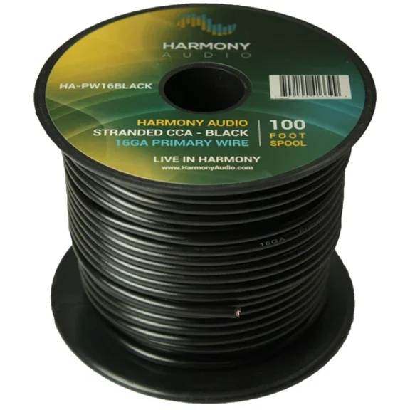 Harmony Car Primary 16 Gauge Power Or Ground Wire 100 Feet Spool Black Cable New