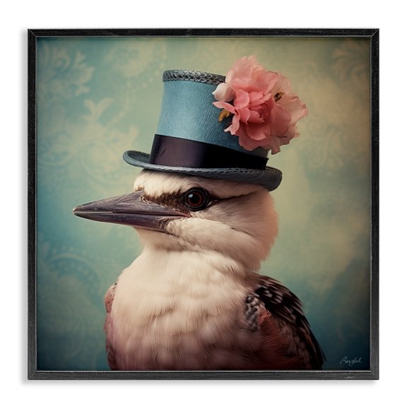 Stupell Industries Art Deco Bird with Peony Hat Black Framed Giclee Art, 12 x 12, by Roozbeh
