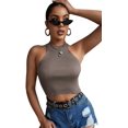 thumbnail image 1 of Women's Knit Crop Top Ribbed Sleeveless Halter Neck Vest Tank Top, 1 of 6
