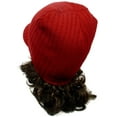 thumbnail image 2 of Red Warm Winter Knit Crochet Braided Baggy Visor Beanie Hat, 2 of 2