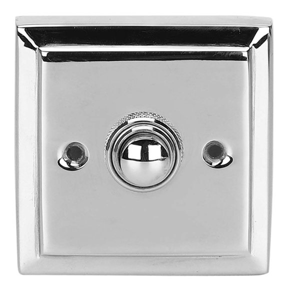Timbre De Puerta Cuadrado Decorativo Vintage De Latón Con Cable, Botón Pulsador, Acabado Pulido En Níquel Con Fácil Instalación A29, Altura 2 Pulgadas X 2 Pulgadas