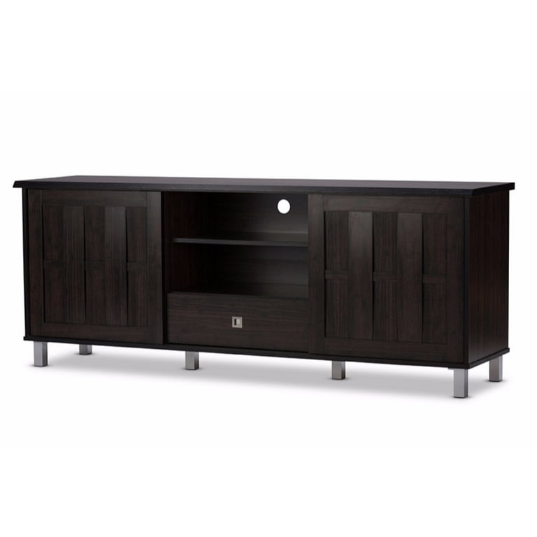 Baxton Studio Unna 70-Inch Dark Brown Wood TV Cabinet with 2 Sliding Doors and Drawer Baxton Studio Unna 70-Inch Dark Brown Wood TV Cabinet with 2 Sliding Doors and Drawer