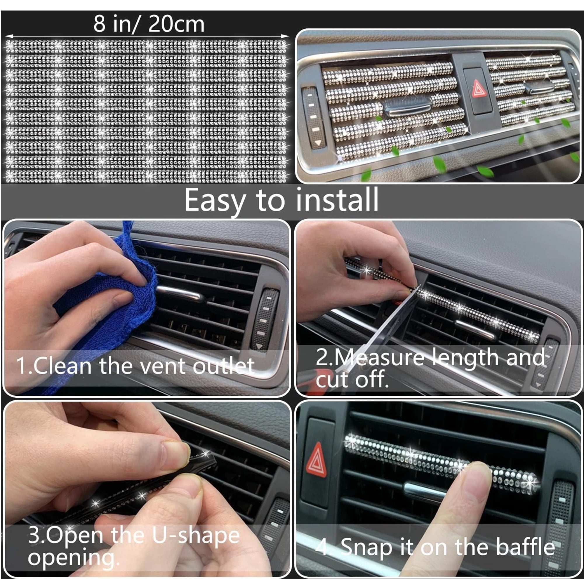 AIRKOUL 27 Pcs Bling Car Accessories Set for Women, 15 Inch Steering Wheel Covers, Universal Reinestone Vehicle Decorations, Black
