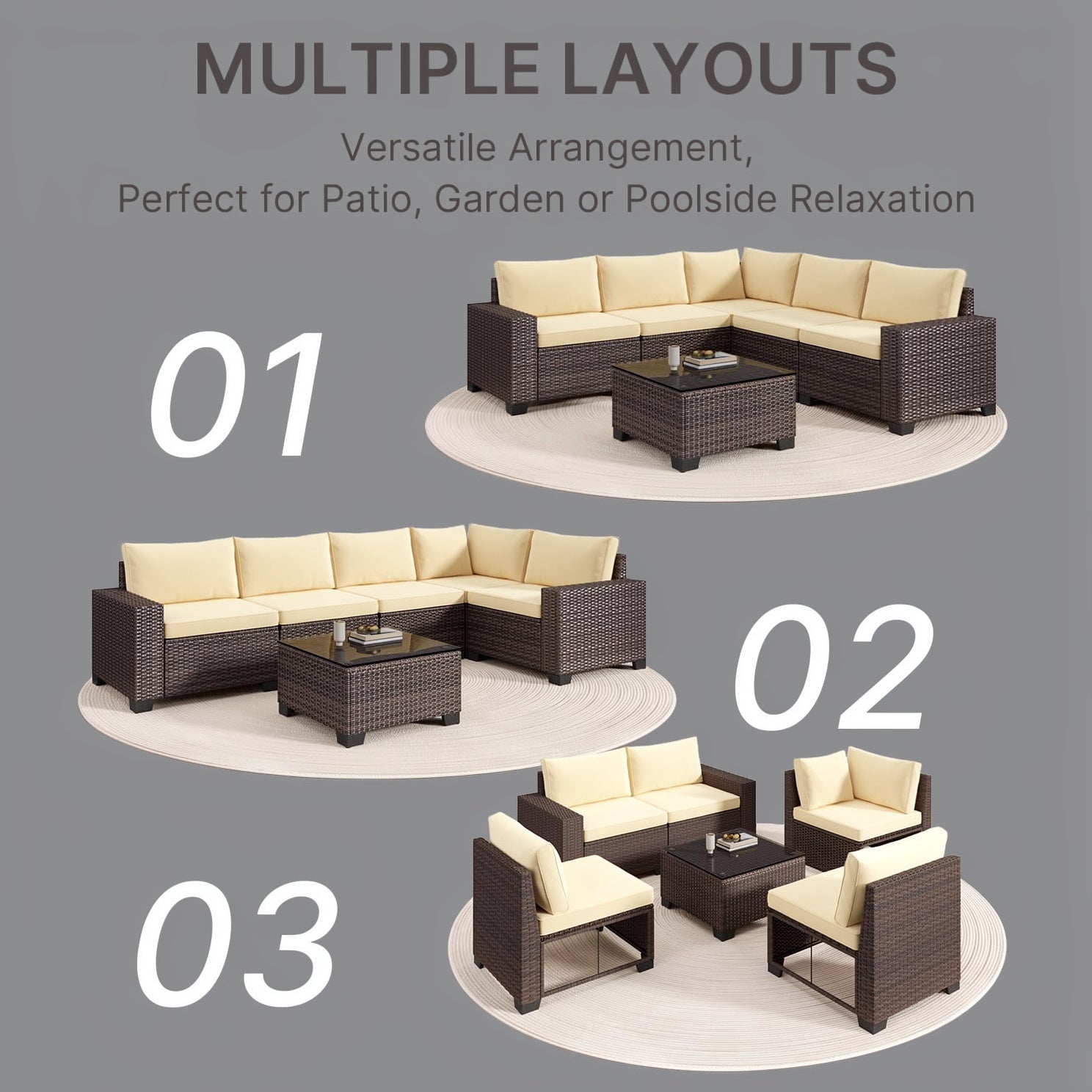 Aiho 6 Pieces Patio Conversation Set, Outdoor Sectional Sofa with All-Weather PE Rattan Wicker, Beige Cushioned Seating for Backyard, Garden, Poolside