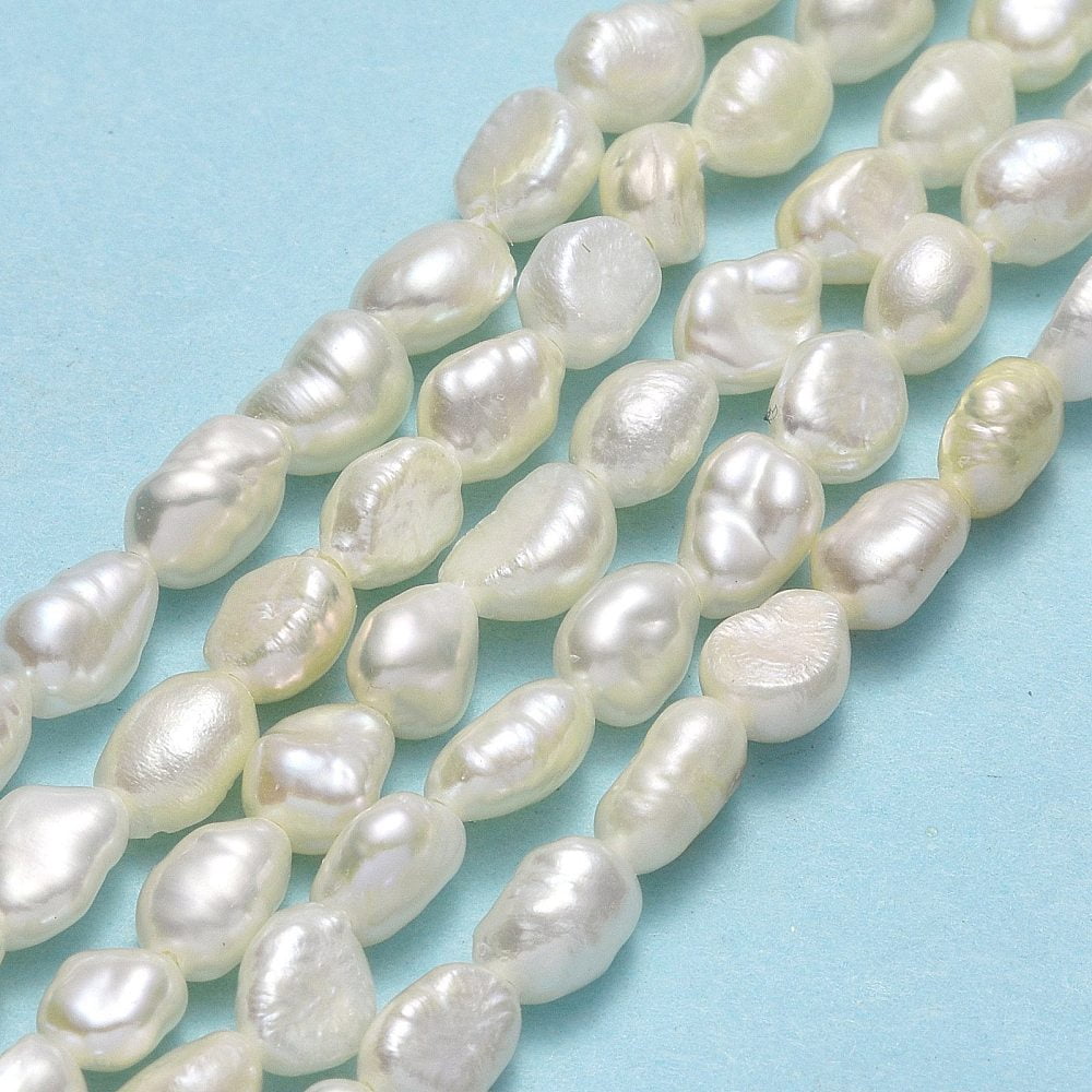 3 Strand Natural Cultured Freshwater Pearl Beads Strands Keshi Pearl Beads Two Sides Polished Linen 5~6x4~4.5x3mm Hole: 0.6mm