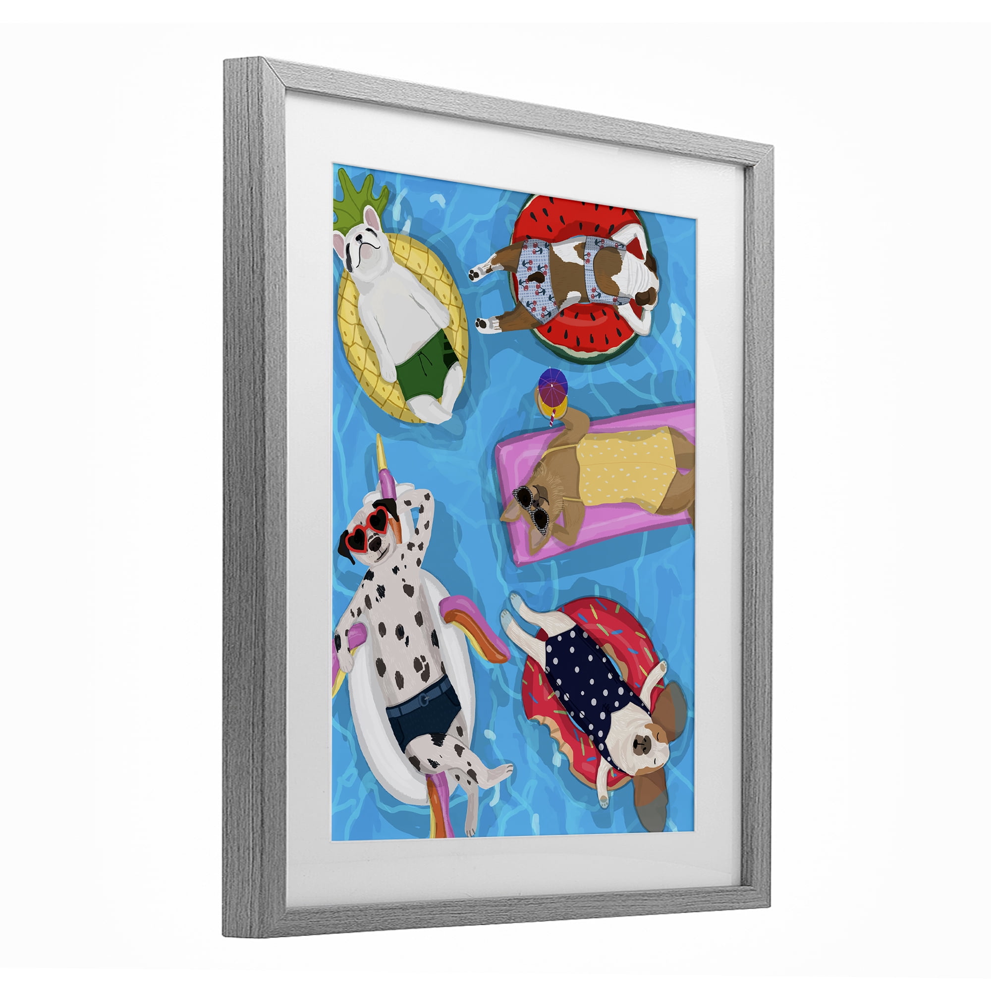 Stupell Industries Summer Sunbathing Dogs Gray Framed Print Under Glass, design by Hanna Melin