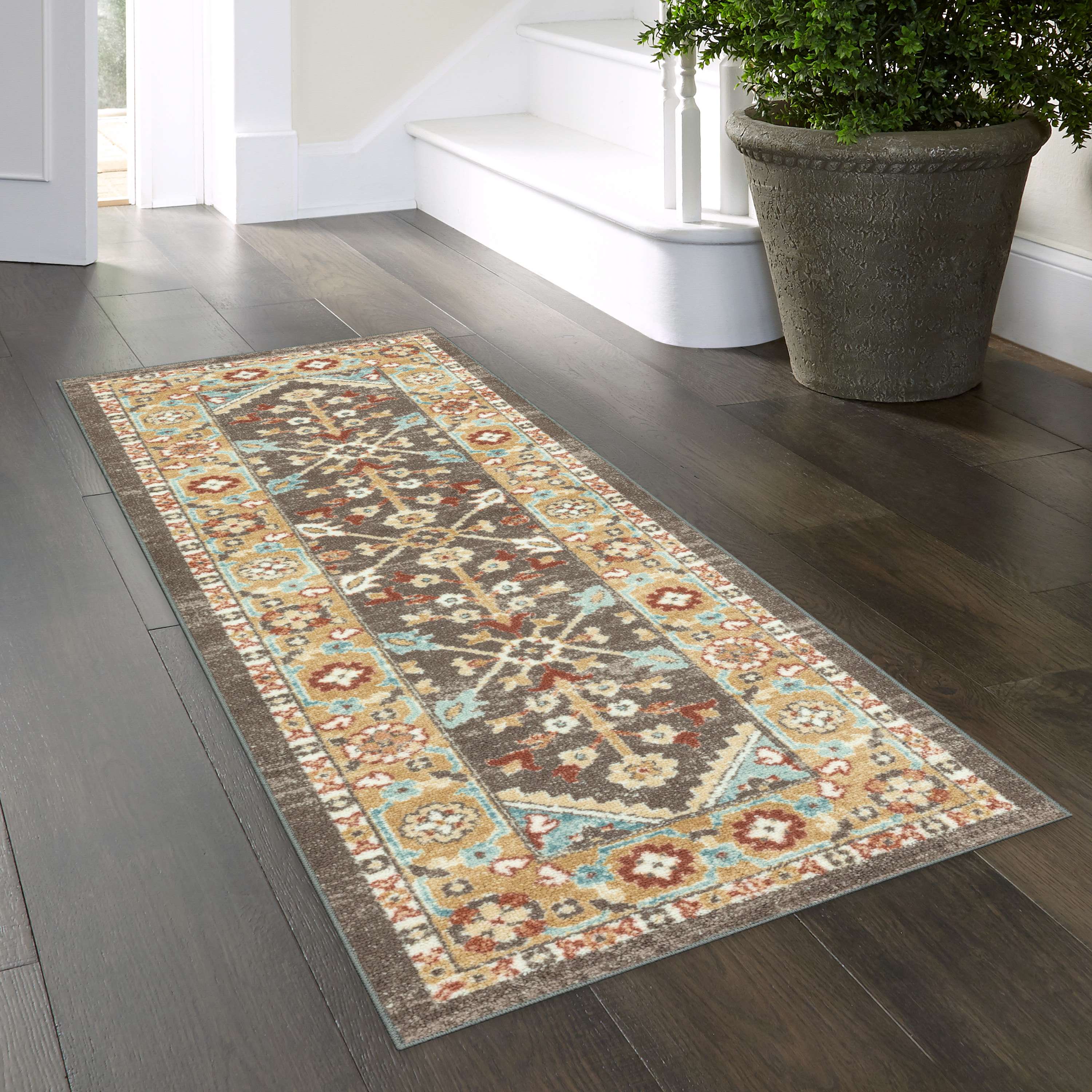 Mainstays Persian Border Medallion Loop Print Rust Brown Indoor Runner Rug, 2' x 6'