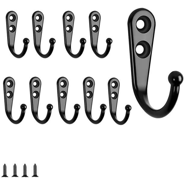 10 piezas de ganchos negros de un solo gancho para colgar en la pared con tornillos de montaje, color negro