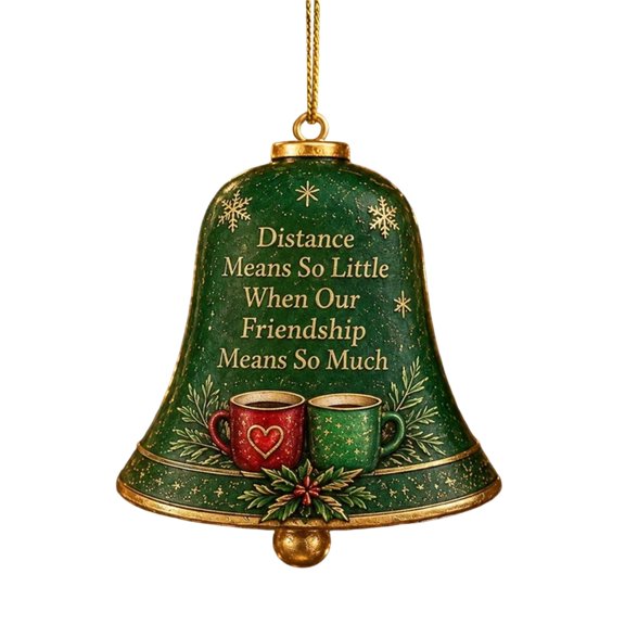 Metal Bell Ornament, 2D Commemorative Hanging Metal Decor with Blessing Words, Wall Hanging Christmas Tree Home Decorationfor Holidays, Car Interior, Collectors Gift
