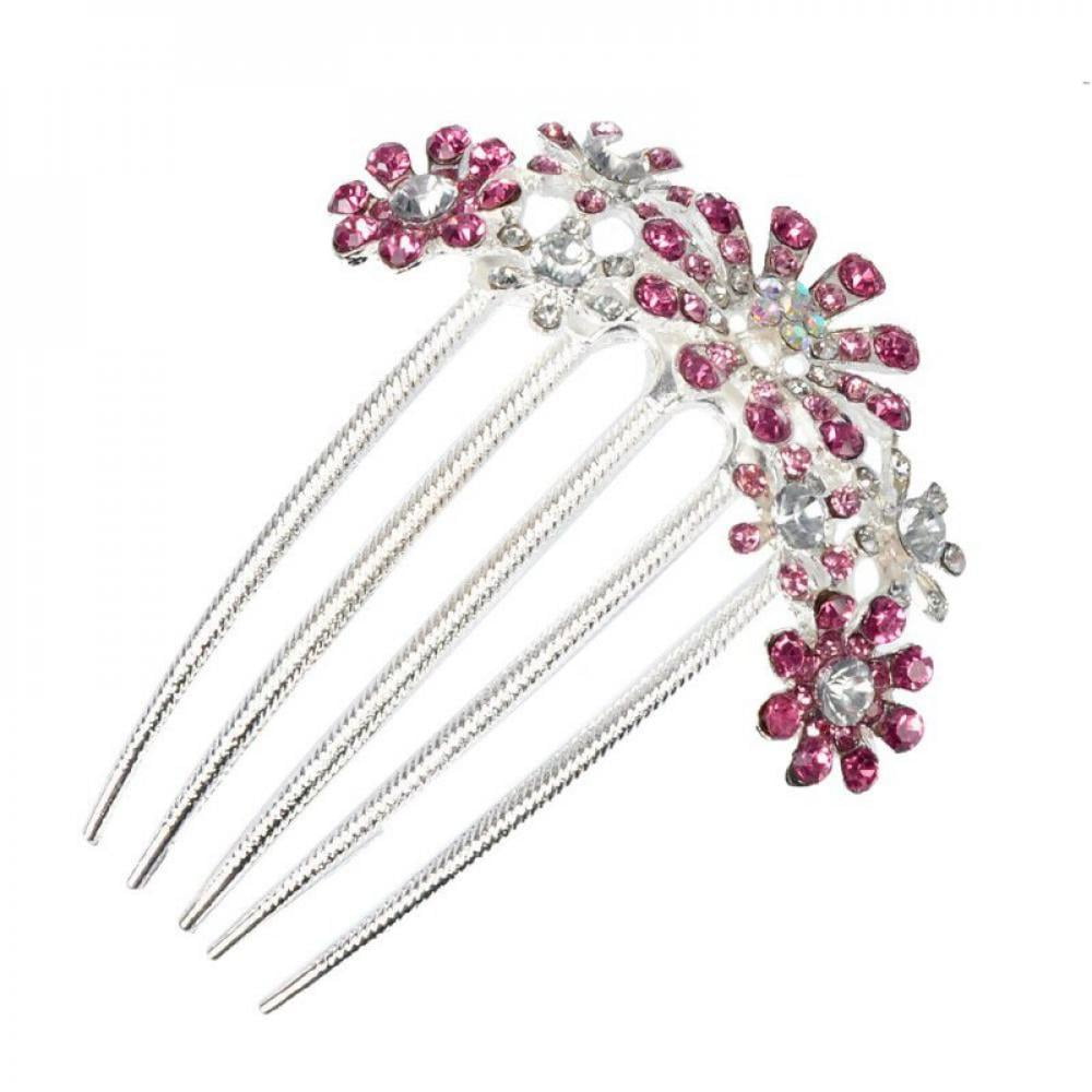 Clearance Sale!New Fashion Crystal Flower Hairpin Metal Hair Clips Comb Pin  for Women Hairclips Hair Comb Hair Accessories Styling Tool Pink -  