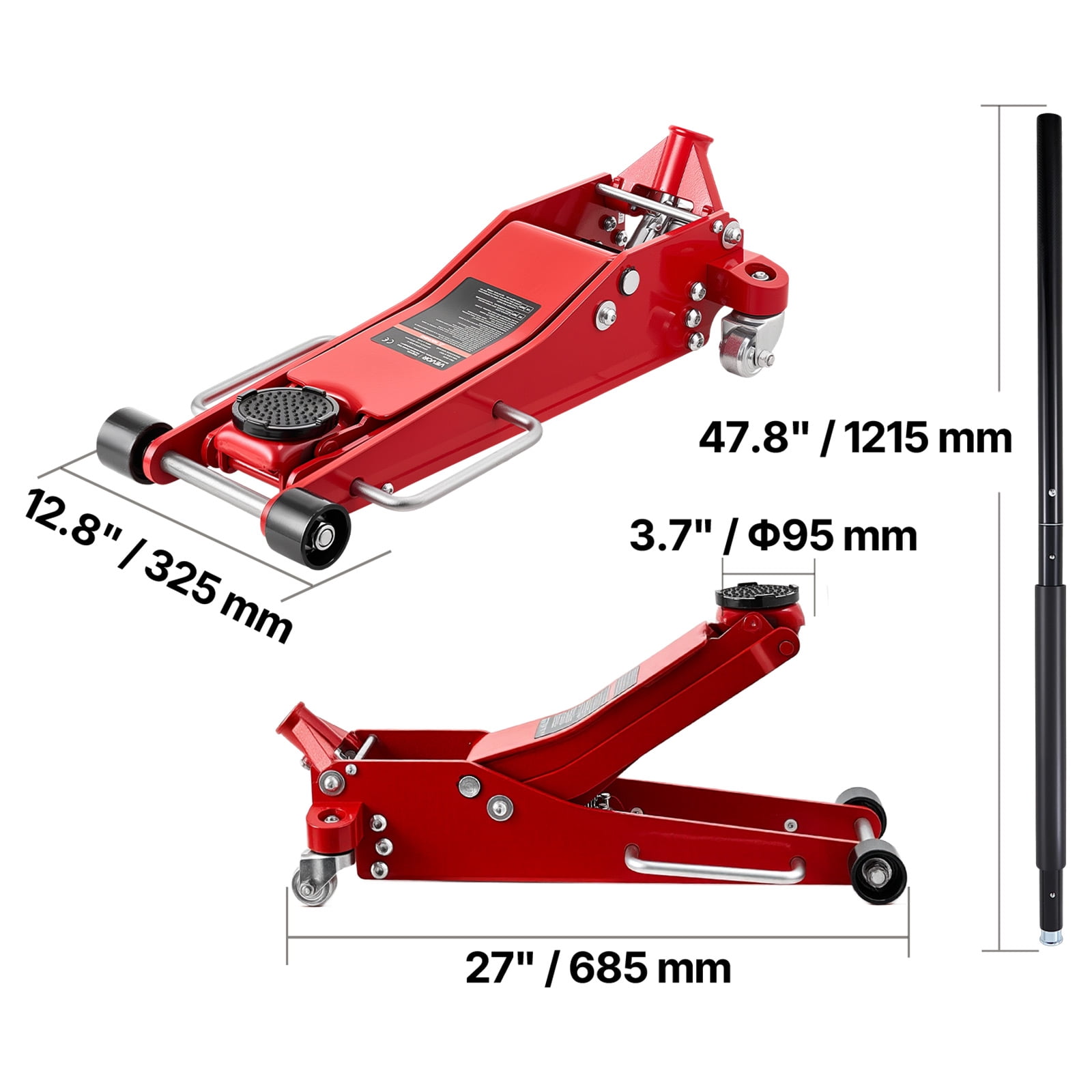 VEVOR Low Profile Floor Jack, 3 Ton (6614 lbs) Capacity, Aluminum Racing Floor Jack with Dual Pistons Quick Lift Pump, Hydraulic Trolley Car Lift for Sports Car, SUV, Pickup, Lifting Range 3.3"-20.3"