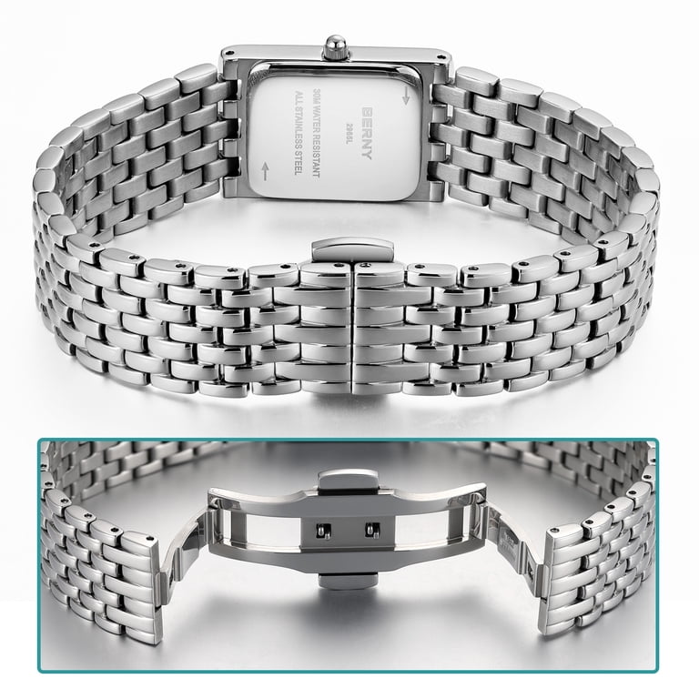 BERNY Silver Watches for Women, Dainty Vintage Rectangular  display picture 1