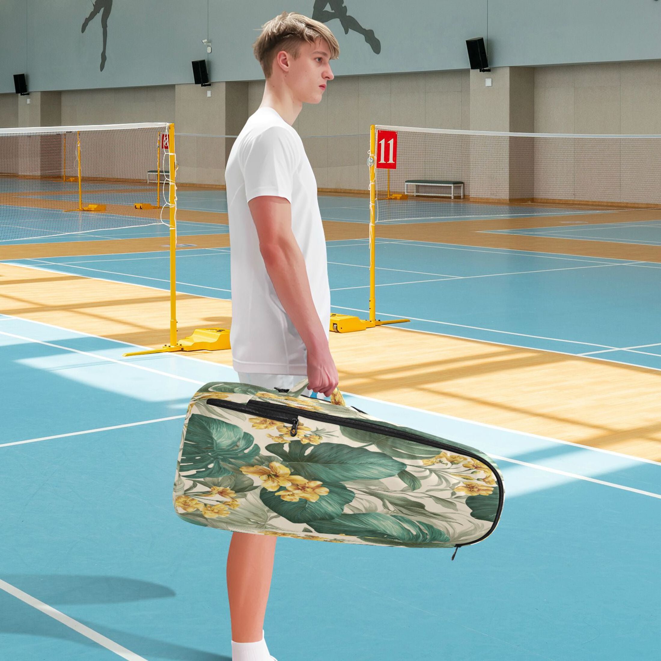 2 Racquet Holder Tennis Backpack Tennis Racket Covers Gym Bags Tropical Plants and Flowers