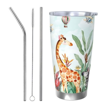 

Gaeub Animals-1 Print 20-Ounce Stainless Steel Car Cup Tumblers Cups with Lids and Straw Coffee Cups for Adults Kids Home Car Office School Travel Party-Straw Three-piece Set
