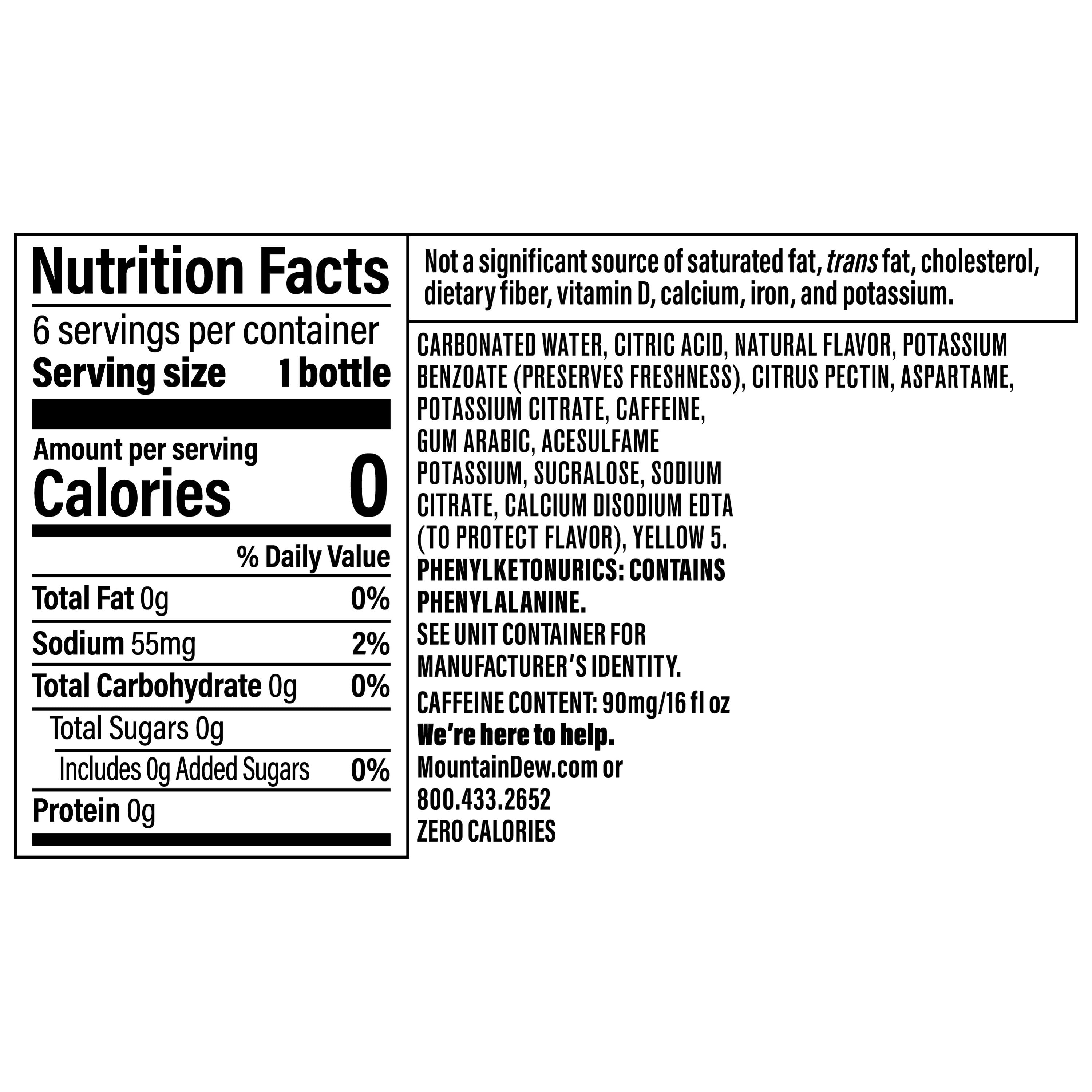(4 pack) Mountain Dew Zero Sugar Citrus Soda Pop, 16 fl oz, 6 Pack Bottles