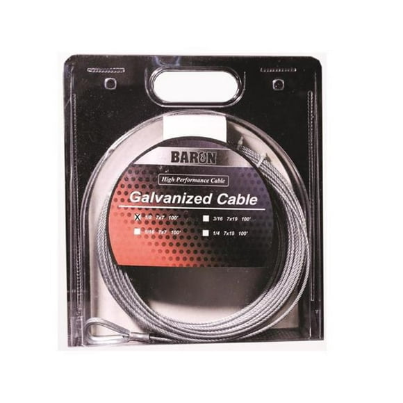 Baron 5037785 0.12 in. x 100 ft. Galvanized Galvanized Steel Aircraft Cable&#44; Silver
