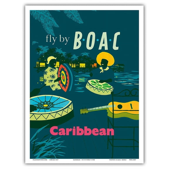Caribbean - Fly There by BOAC - Vintage Airline Travel Poster by Dick Negus & Philip Sharland c.1954 - Master Art Print (Unframed) 9in x 12in