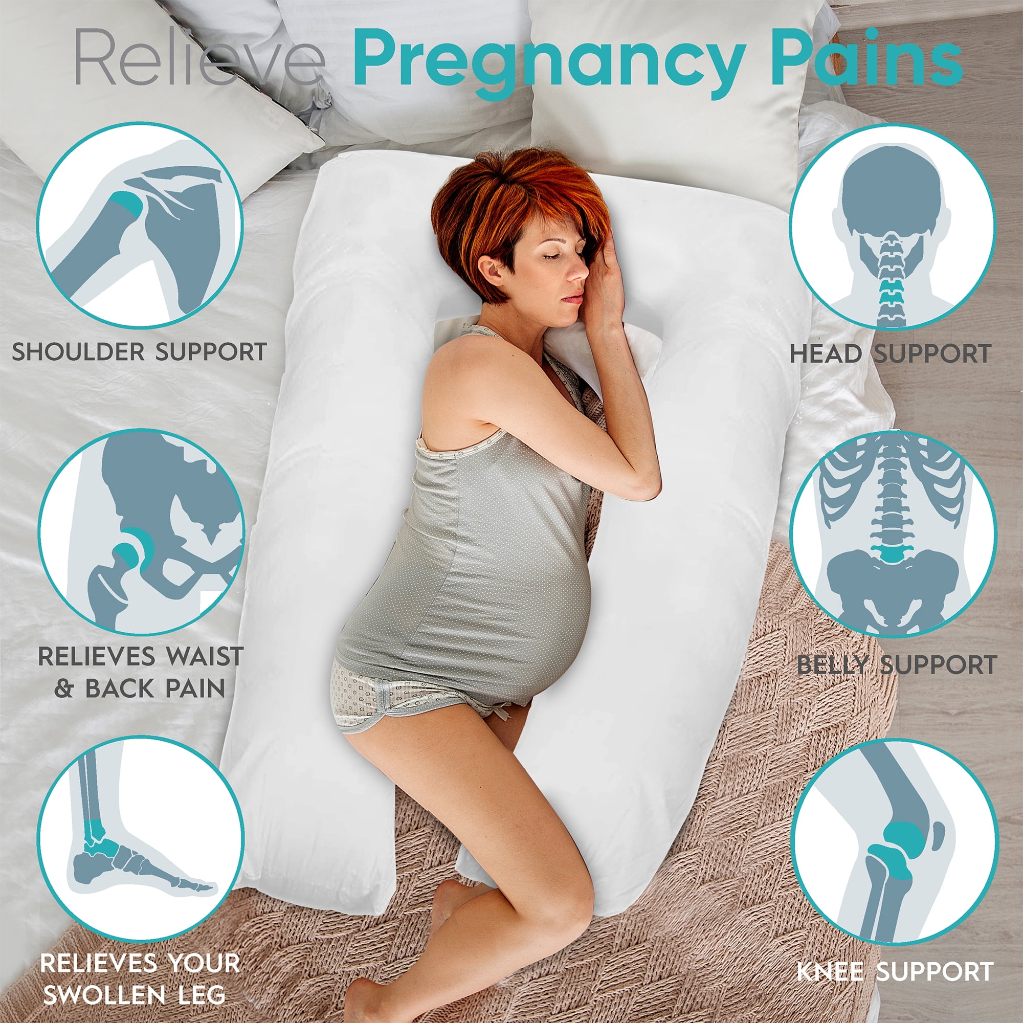 Digital Decor Premium Cotton Full Body U Shaped Pregnancy Pillow 35" x 65"