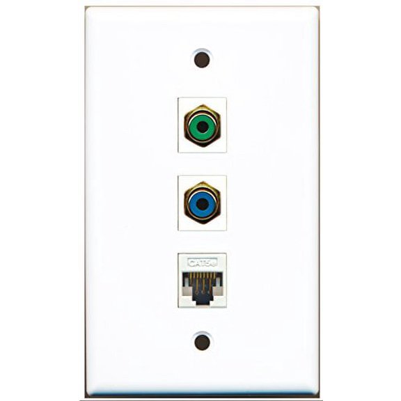 RiteAV - 1 Port RCA Green and 1 Port RCA Blue and 1 Port Cat5e Ethernet White Wall Plate